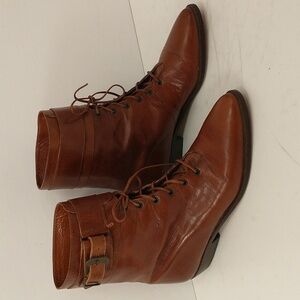 Italian Leather Boots Lace and Buckle High Style & Quality Clarus Low Heel Brown